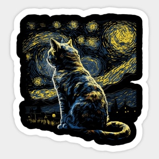 Starry Night Inspired Cat Gifts Funny Cat Sticker